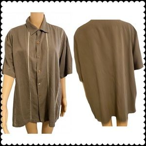 Caribbean Silk Blend Men’s XL Brown Button Down Short Sleeve